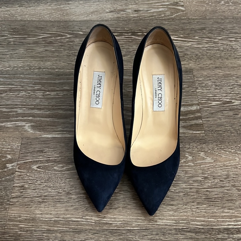 Jimmy Choo Rudy Suede And Patent Platform Pumps In Navy